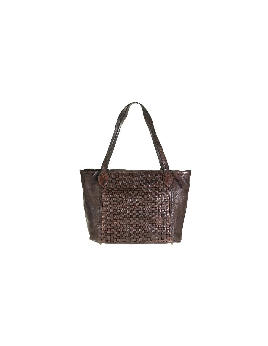 Borsa Shopper In Pelle Vintage, Intrecciata 3 Borsa Shopper In Pelle Vintage, Intrecciata