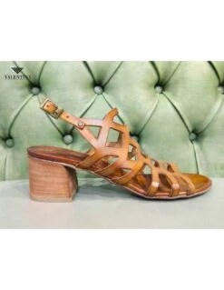 Sandali Artigianali Con Tacco, In Cuoio