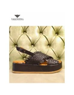 Sandali In Pelle Intrecciata, Con Plateau