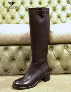 Stivali Alti In Pelle, Con Tacco Medio